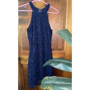 Highneck Navy Lace Lulu’s Homecoming Dress